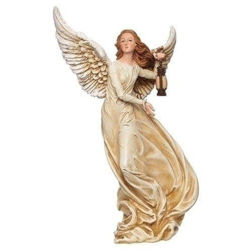 11.75" Brown and Beige Angel with Lantern Tabletop Figure