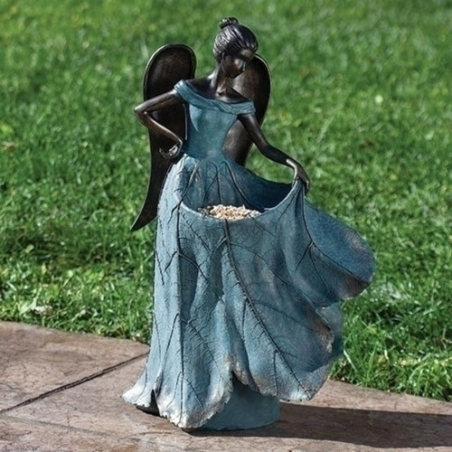 20" Angle with Leaf Dress and Birdbath Outdoor Garden Statue