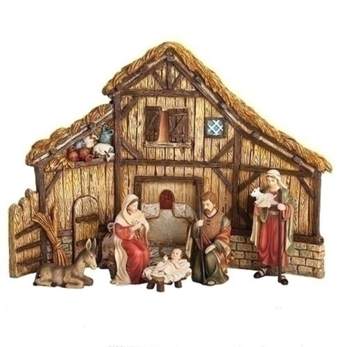 Set of 6 Nativity Scene Christmas Figurines with Stable Backdrop 16.5"
