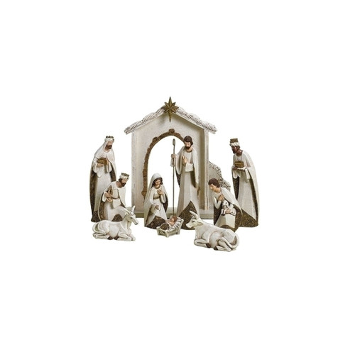 Religious Christmas Nativity Figurines - 12" - Cream and Gold - Set of 10