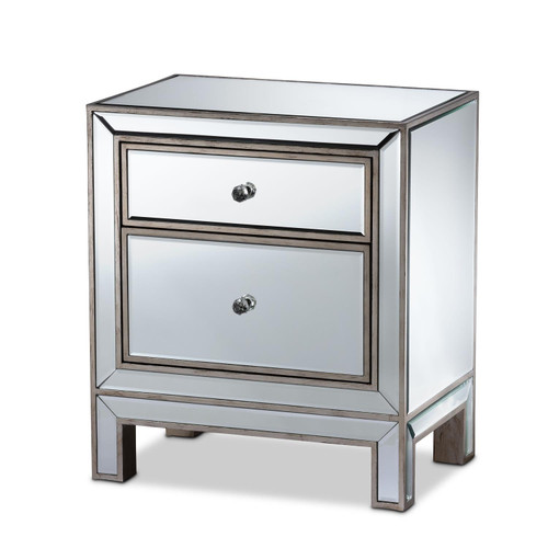 Baxton Studio Fadri Contemporary Glam Mirrored 2-Drawer Nightstand RXF-2393-NS
