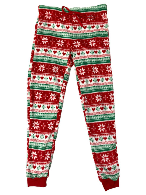 Womens Red & Green Snowflake Fleece Joggers Sleep Pants Pajama Bottoms Small