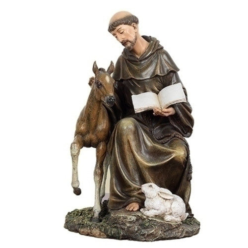 21.25" Black and Brown St Francis with Horse Religious Tabletop Figurine