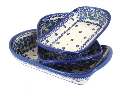 Blue Rose Polish Pottery Spring Blossom 3 Piece Rectangular Tray Set