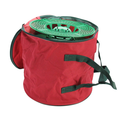 Set of 3 Christmas Light Storage Reels with Red and Green Polyester Zip Up Bag