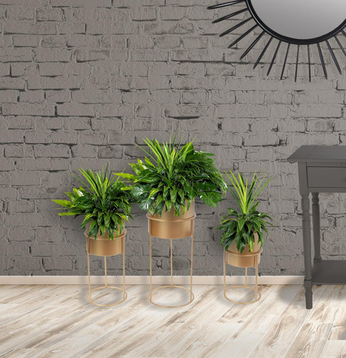 Privilege Set Of 3 Blue And Gold Metal Planters 74050