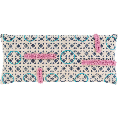 32" Blue and Beige Geometric Woven Rectangular Throw Pillow Cover