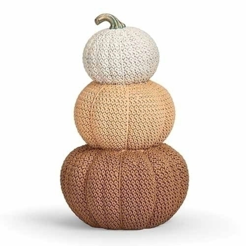 14.25" Brown and Beige Knitted Pumpkin Thanksgiving Table Top Decor
