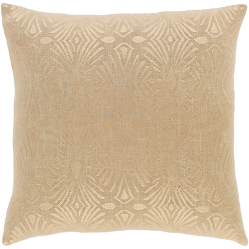 20" Beige and Brown Seamless Damask Pattern Square Throw Pillow - Down Filler