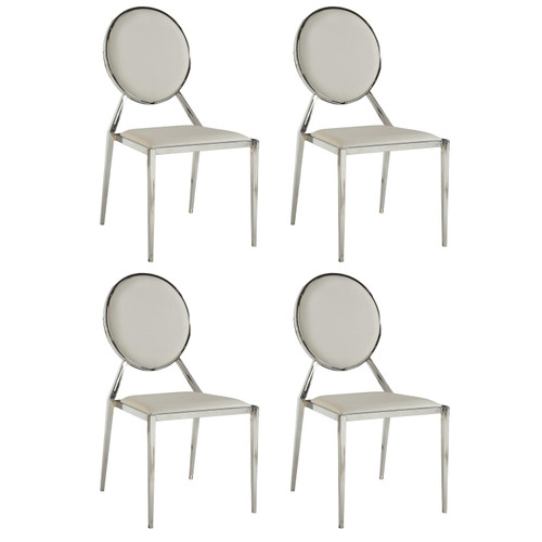 Chintaly Imports Round Back Set Of 4 Side Chair With Chrome Finish LISA-SC-WHT