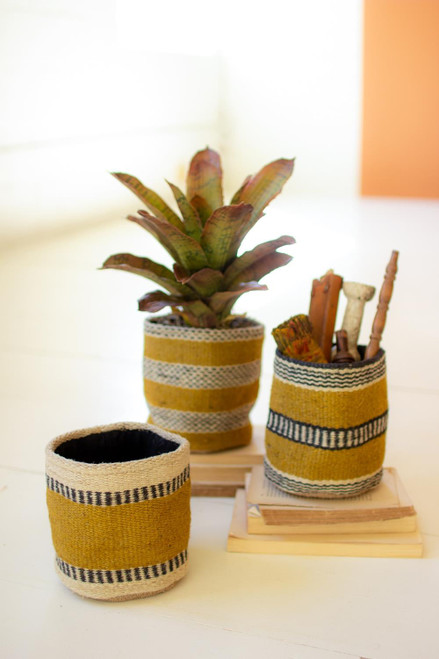 Kalalou Boho Set Of Three Jute Planters With Yellows Finish NSSD1013