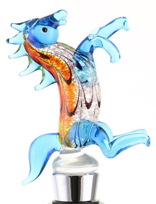 Three Star Murano Glass Blue Horse And Gift Box Wine Bottle Stopper XG9706