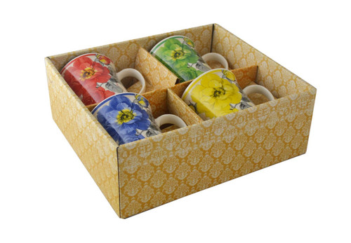 Three Star Vintage Floral 4 Piece Tea Or Coffee Cup Set With Gift Box MY1003