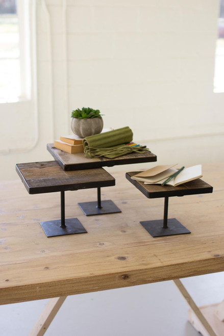 Kalalou Set Of 3 Recycled Wood Risers With Antique Black NMCC1057