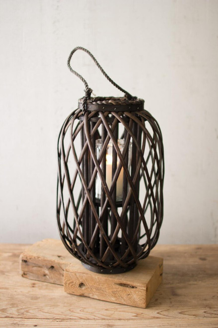 Kalalou Medium Willow Lantern With Glass Dark Brown CLUX1073