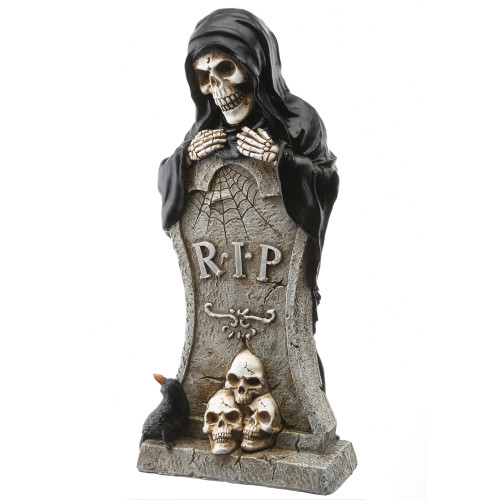 12" Black and Brown Tombstone with Skeleton Reaper Halloween Outdoor Decor
