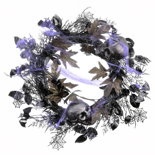 24" Black Skulls and Spiders Halloween Wreath