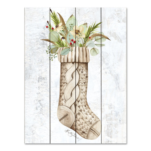 Brown and Green Christmas Knitted Stocking Rectangular Wall Art Decor 16" x 12"