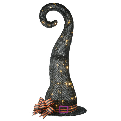 34" Black and Orange Pre-Lit Witch’s Hat Halloween Decoration