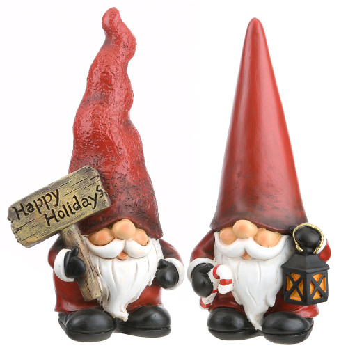 Set of 2 Red and White Santa Gnome Pair Christmas Tabletop Figurine 10.25"