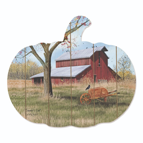 17" Red and Green "Summer's End" Hanging Pumpkin Thanksgiving Wall Decor