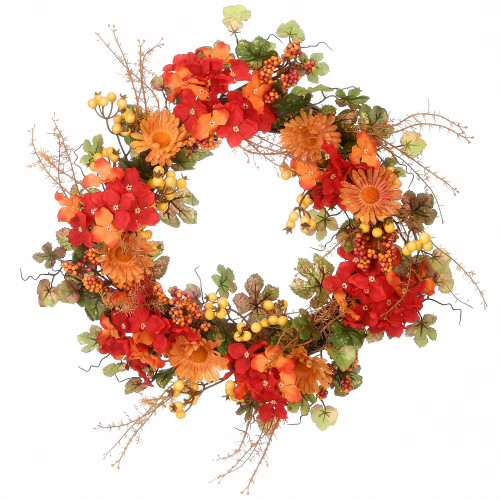 Harvest Daisy and Hydrangea Artificial Thanksgiving Wreath, 22-Inch, Unlit