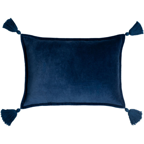 19" Solid Navy Blue Velvet Rectangular Throw Pillow with Tassels - Down Filler
