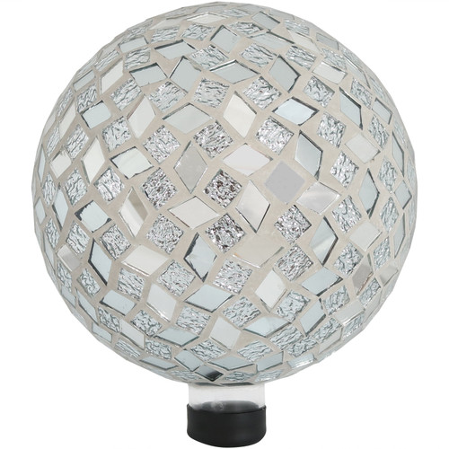 Sunnydaze Indoor/Outdoor Mirrored Diamond Mosaic Gazing Globe Glass Garden Ball - 10" Diameter - Silver