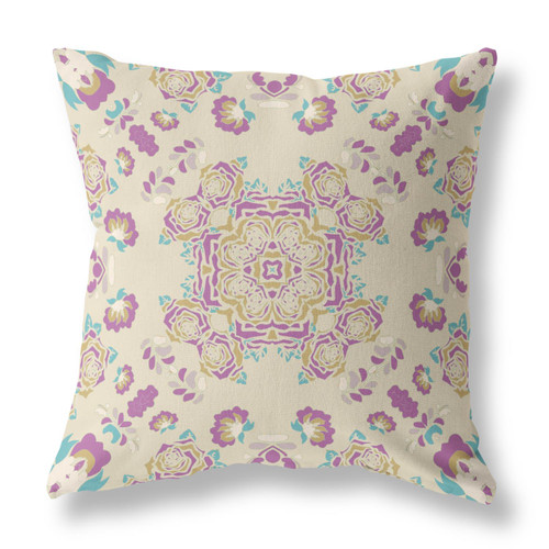 Amrita Sen Rose Wreath Pillow In Off White Purple Finish CAPL294BrCDS-BL-28x28