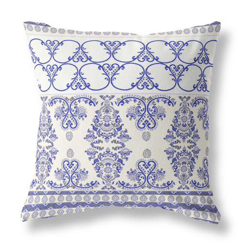 Amrita Sen Nandini Flowers Broadcloth White Blue Pillow CAPL259BrCDS-BL-16x16