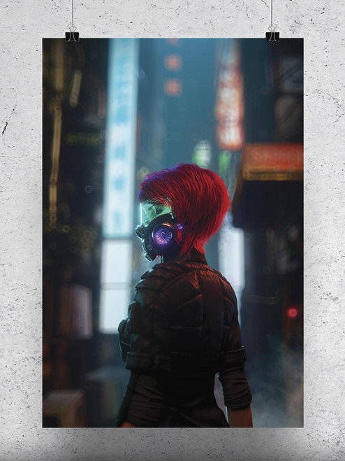 Gas Mask Neo Girl Night City  Poster -Image by Shutterstock