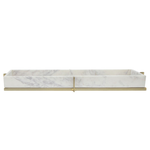 24" Rectangular White Marble Decorative Tray