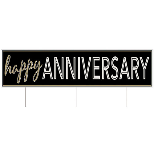 19" Black and White Happy Anniversary Yard Sign