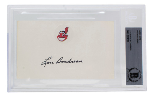 Lou Boudreau Signed Slabbed Cleveland Indians Index Card BAS 388