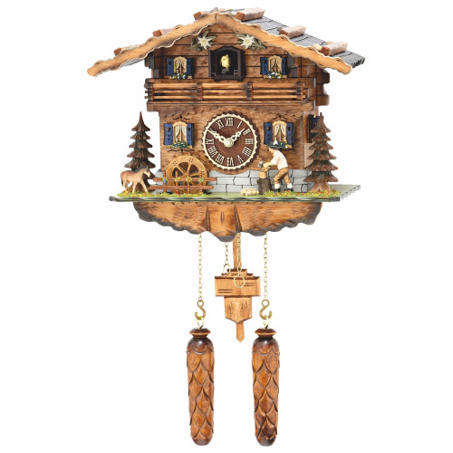 14" Brown and Beige Moving Woodcutter Cuckoo Wall Clock