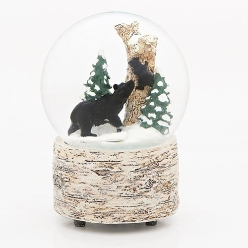 Winter Wonderland Musical Black Bear Dome Water Globe 5.75 Inch