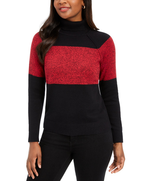Karen Scott Women's Petite Colorblock Cotton Turtleneck Sweater Red Petite Small-Medium