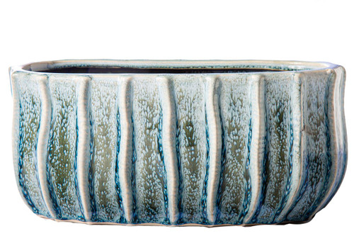 Urban Trends Ceramic Short Oval Vase With Steel Blue Finish 51406