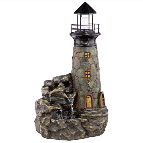 33" LED Illuminated Seaside Lighthouse Cascading Garden Fountain