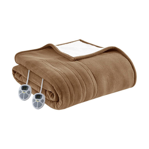 Serta Polyester Fleece To Sherpa Heated Blanket With Brown Finish ST54-0133