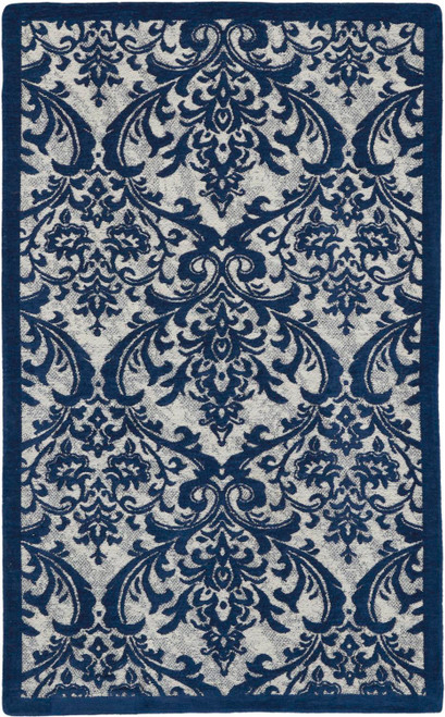 Nourison Damask Ivory and Navy Rectangle Area Rug 2'3" x 3'9"