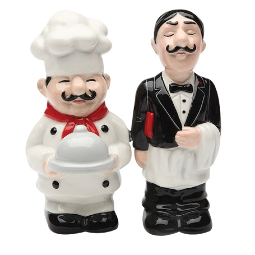 Pacific Trading Chef and Waiter Ceramic Salt and Pepper Shaker Set 3.4 Inch