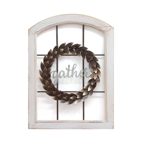 24" Bronze and White Window and Wreath Wall Design