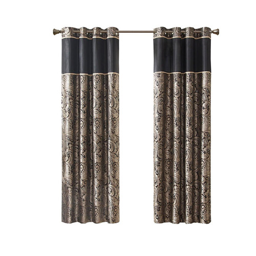 Madison Park Polyester Jacquard Total Blackout Panel With Black MP40-6780