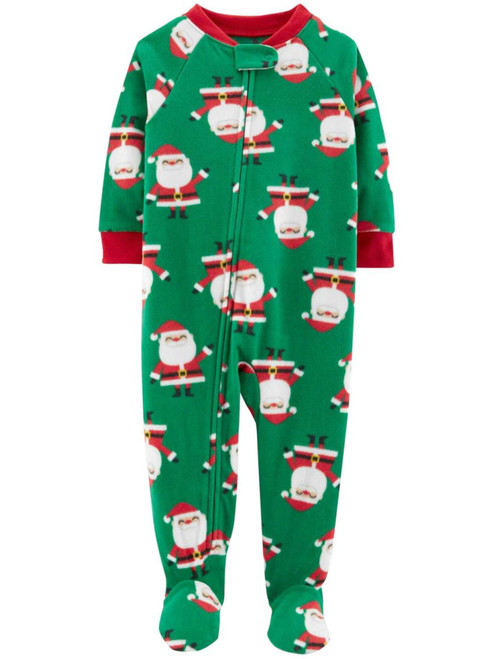 Carters Infant Boys Green Waving Santa Christmas Holiday Footie Sleeper Pajamas