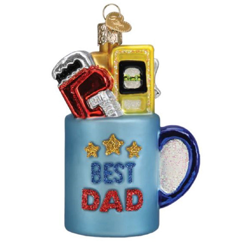 Old World Christmas Best Dad Mug Glass Tree Ornament 4 Inch FREE BOX 32544