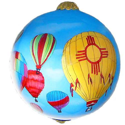 New Mexico Hot Air Balloons Reverse Painted Glass Christmas Tree Ornament