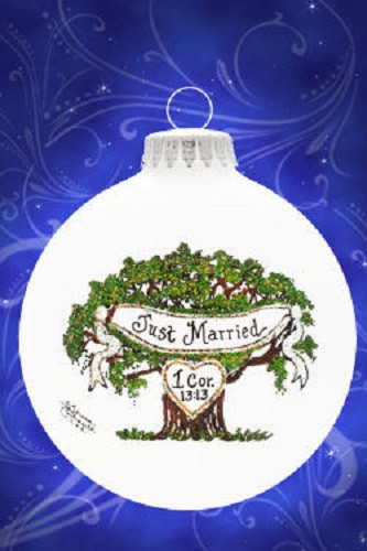Just Married Tree Wedding Glass Christmas Ornament Made in the USA