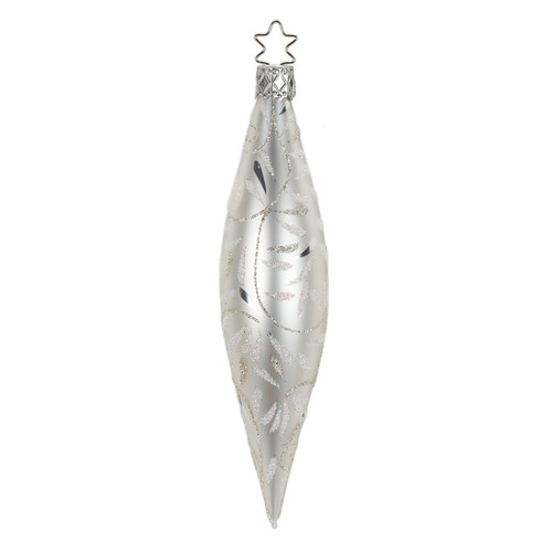 Inge Glas Silver and White Elegance Olive Drop German Glass Ornament FREE BOX