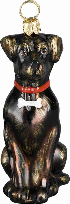 Sitting Chocolate Lab with Dog Bone Collar Polish Glass Christmas Ornament New
